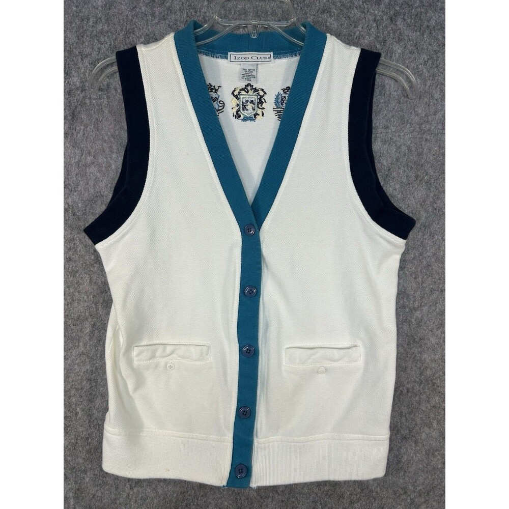 Vintage Izod Club Womens White Vest Golf Size L Embroidered Casual Classic Retro